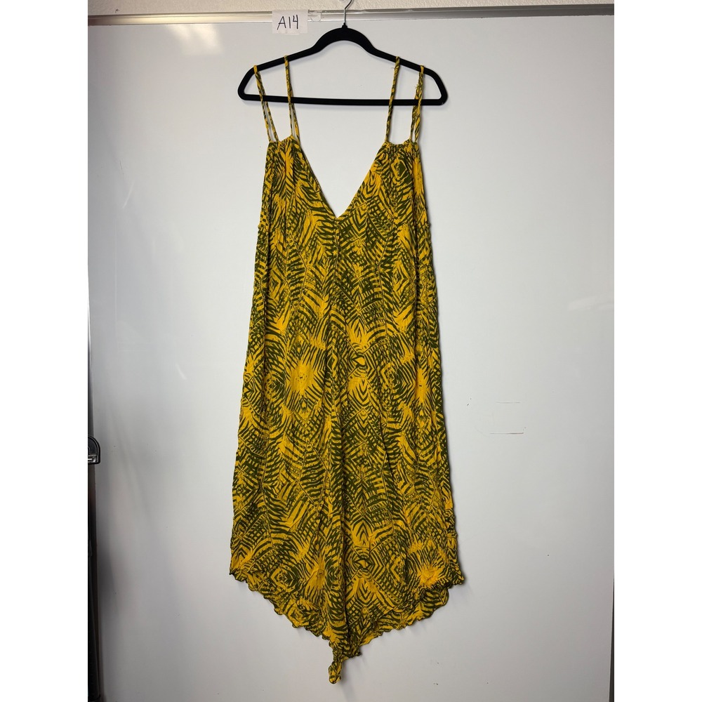 Luna May Yellow Green Tropical Palm Print Rayon Maxi Dress Womens Boho Handmade